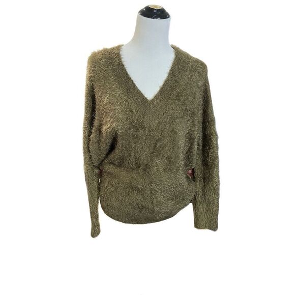 Urban Outfitters olive green v neck fuzzy sweater size S - Picture 1 of 9